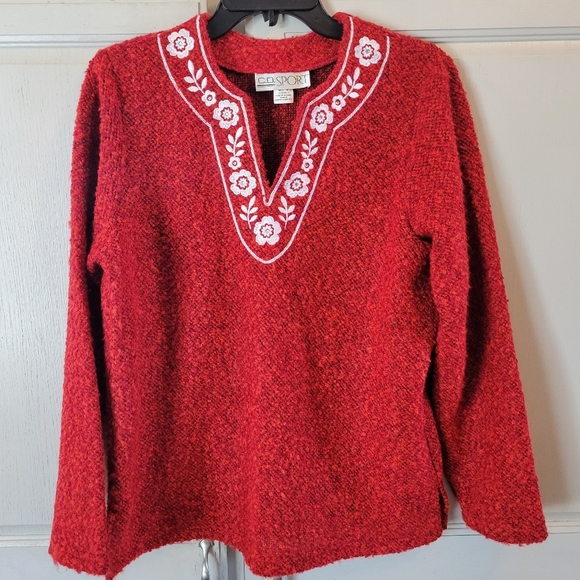 C.D. Sport Red Orange Embroidered Embellishmented Sweater - Picture 1 of 6